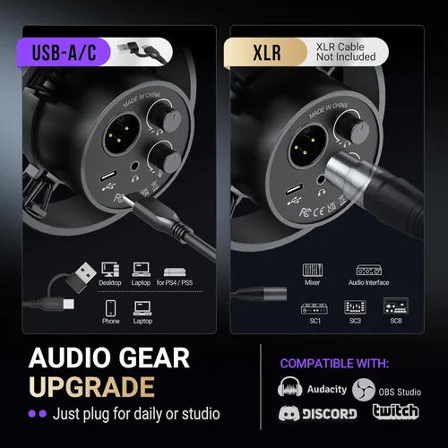 Miniatura 5 de FIFINE - Kit de micrófono de podcast K688, micrófono dinámico USB/XLR con brazo articulado para PC/mezclador XLR, micrófono para juegos con botón
