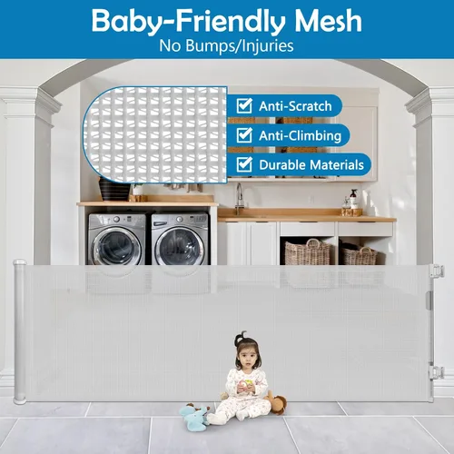 Miniatura 7 de Puertas de bebé extra largas de 90 pulgadas para grandes aberturas, puertas retráctiles para bebés, puerta extra ancha para perros, puerta retráctil