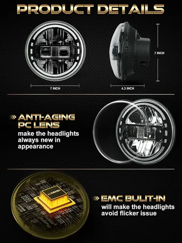 Miniatura 7 de Faros delanteros LED de 7 pulgadas aprobados por DOT para Jeep Wrangler JK LJ CJ TJ 1997-2018, faros Hummer H1 H2-2020 de patente exclusiva.