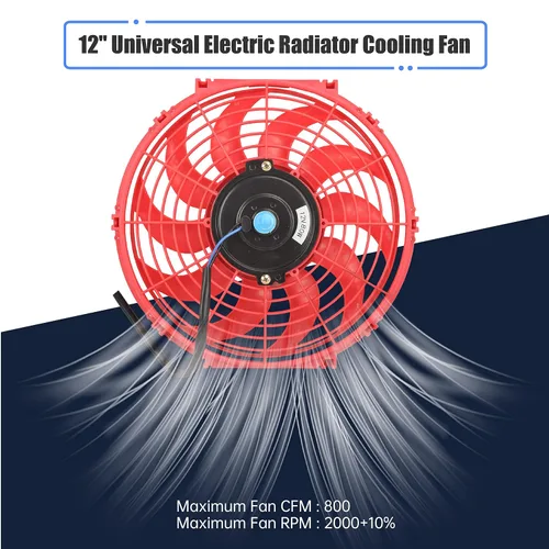 Miniatura 5 de Ventilador delgado de 12 pulgadas de empuje y tracción eléctrico de enfriamiento para radiador universal de alto rendimiento de 12V 80W motor