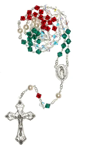 Miniatura 3 de Rosario de oración católica hecho con piedras preciosas, cristal austriaco o vidrio Incluye bolsa de rosario, folleto Cómo rezar el rosario y mes