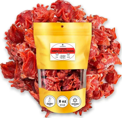 WOODCHA Roselle, hibisco confitado, flores comestibles secas, flores comestibles de hibisco, decoraciones para tartas, alimentos de hibisco, flores