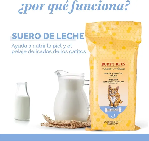Miniatura 2 de Burt's Bees for Pets Toallitas de aseo para gatos con suero de leche y miel, toallitas de baño sin agua para limpieza de cara, patas, cola y pelaje