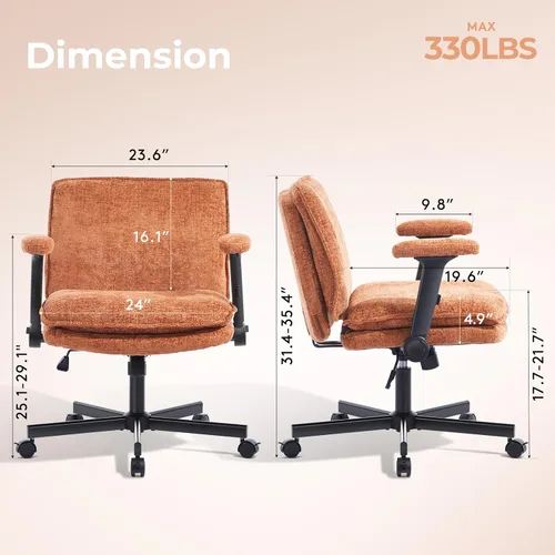 Miniatura 2 de Silla Cruzada con Brazos Abatibles y Ruedas con Bloqueo, Silla de Escritorio de Oficina de Tela de Felpa con Patas Cruzadas, Silla Giratoria