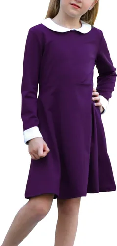 GORLYA - Vestido de manga corta para niña, informal, vintage, con cuello de Peter Pan y flare Skater, con bolsillos de 4 a 12 años