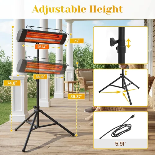 Miniatura 6 de FansaFurn Calentador de patio con control remoto, calentador infrarrojo eléctrico de 1500 W para uso en exteriores e interiores, temporizador de 24