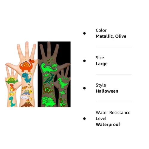 Miniatura 7 de Leesgel Tatuajes temporales de dinosaurio para niños, calcomanías de dinosaurio, decoraciones de suministros de fiesta de cumpleaños de dinosaurio