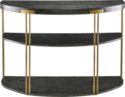 Biaco Mesa consola moderna negra para entrada, mesa de pared industrial de media luna de 3 niveles, mesa de entrada de madera con acento de medio