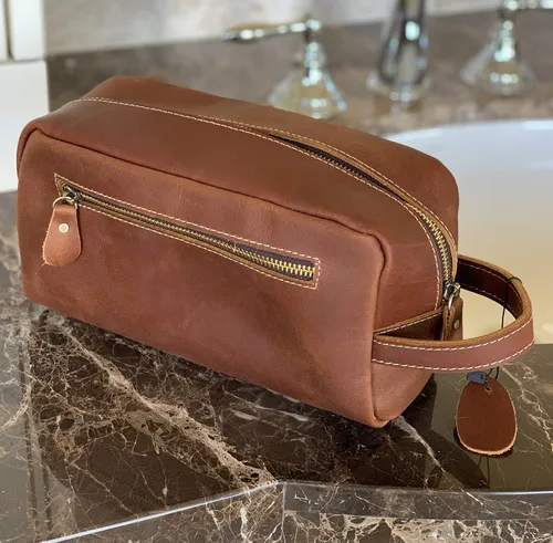 Miniatura 2 de Calissimo Neceser de viaje de cuero genuino - Kit Dopp - Kit de afeitado.