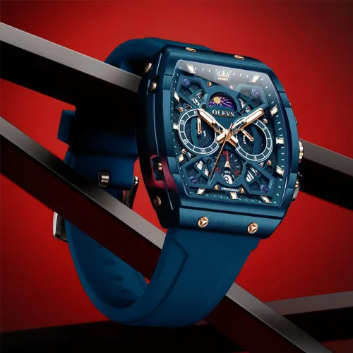 Miniatura 3 de OLEVS - Relojes para hombre, de cuero marrón, caja dorada, analógico, de cuarzo, de moda, para negocios, reloj de vestir, con fecha, luminoso