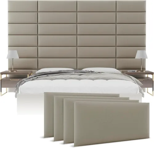 Miniatura 37 de Cabeceras tapizadas Vänt - Paneles de pared para montar en la pared tamaño Queen/Full - Champán neutro metálico - Juego de 4 paneles