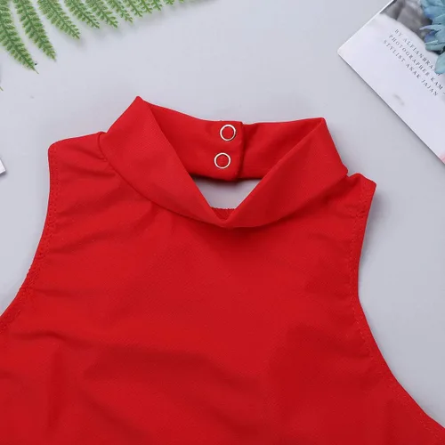 Miniatura 5 de Hularka Camiseta sin mangas con cuello alto falso y espalda cruzada para niños y niñas, camiseta deportiva deportiva para yoga y baile