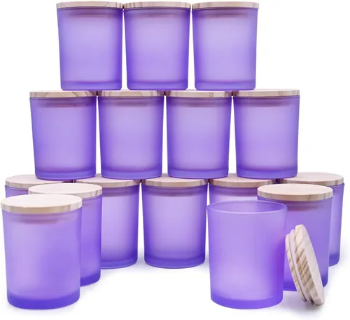 SHOWIN Tarros Gruesos para Velas para Hacer Velas 16 Pzas, 7 OZ Tarros Vacíos con Tapas de Madera para Hacer Velas, Contenedor de Muestra, Morado
