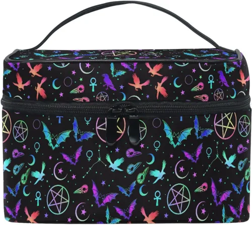 Miniatura 8 de Bolsa de maquillaje, bolsa organizadora de maquillaje de viaje con estampado de leopardo rosa, neceser para niñas, mujeres y mujeres, Geométrico 115
