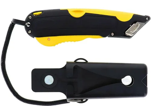 Cortador de cajas de seguridad Veltec EZ-1000, cuchillo de utilidad con ajuste de profundidad de 3 hojas, gatillo de presión y guía de borde de