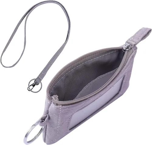 Miniatura 4 de Iconic Zip ID Case Card Holder for Women,Signature Cotton Coin Purse with Id Window,RFID Blocking Change Pouch with Key Chain(GREY)