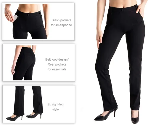Miniatura 4 de Yogipace - Pantalones de vestir estilo yoga para mujer, con trabillas para cinturón y pierna recta, disponibles en talla Petite, Tall y Regular