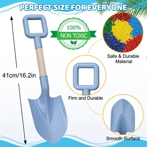 Miniatura 3 de Dilabnba Palas de arena para niños de 16 pulgadas/15.7 in, herramienta de jardinería, mango de madera resistente, pala de plástico ABS, pala de Verde
