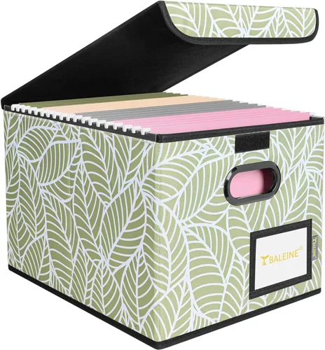 Caja organizadora de archivos Baleine con tapa, organizador de carpetas de archivos plegable con deslizador de plástico, caja de carpetas de