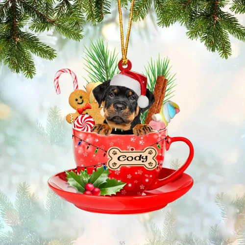 Miniatura 96 de NAZENTI Adorno personalizado de Alaskan Malamute en taza roja, adorno de Navidad personalizado para perros amantes de las mascotas, colgante