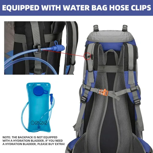 Miniatura 2 de Mochila de 70 L para Camping, Senderismo, Escalada al Aire Libre con Funda Impermeable para Lluvia Azul (deepblue)