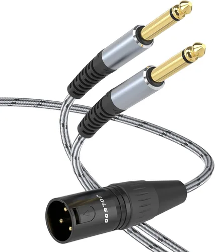 JOLGOO XLR macho a doble 1/4" TS mono Y Splitter Cable de micrófono XLR macho a cable adaptador TS Y dual de 0.250 in, 3.3 pies