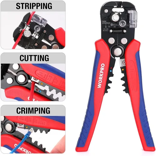Miniatura 5 de WORKPRO Pelacables autoajustable, pelacables automático 3 en 1, cortador/engarzador, AWG10-24, alicates múltiples de 8 pulgadas para pelar cables