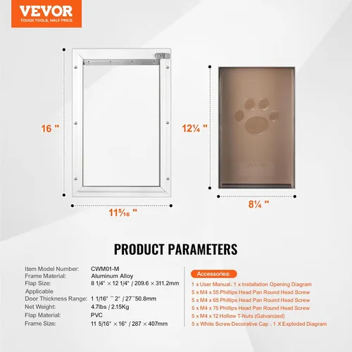 Miniatura 7 de VEVOR Puerta para mascotas para puertas interiores y exteriores, marco de aluminio, panel de cierre de metal y cerradura, puerta de perro fuerte