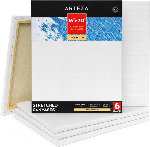 Miniatura 18 de ARTEZA Lienzo estirado, 8 x 8 pulgadas, paquete de 12, lienzo cuadrado blanco en blanco para pintura para pinturas acrílicas, al óleo y gouache