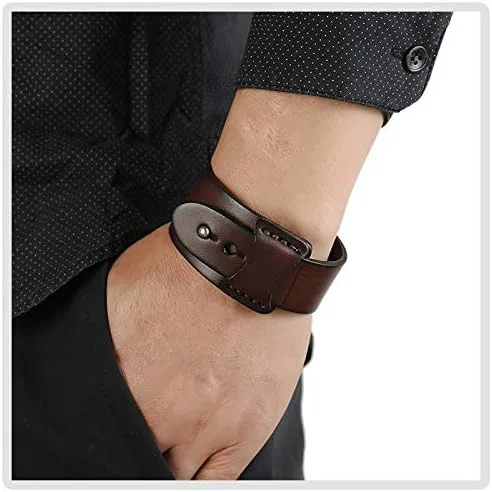 Miniatura 6 de Pulsera de cuero ancha con hebilla de aleación punk