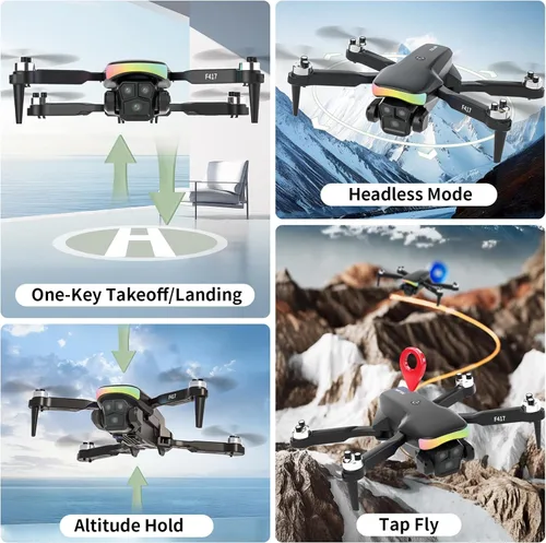 Miniatura 5 de Mini dron con cámara 1080P para adultos y principiantes, dron cuadricóptero FPV con luz LED RGB para principiantes, despegue/aterrizaje con una Negro