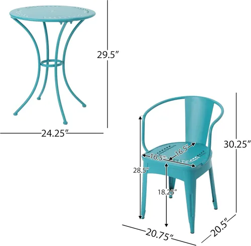 Miniatura 3 de Christopher Knight Home Lourdes Iron Bistro - Juego de 3 piezas, color verde azulado mate