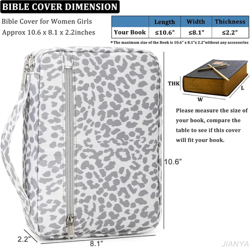Miniatura 5 de JIANYA Funda para la Biblia para mujer, fundas de Biblia de leopardo para mujer, con asa y bolsillo con cremallera