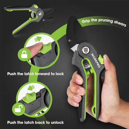 Miniatura 7 de WORKPRO Tijeras de podar de derivación, podadora de mano de jardinería de acero inoxidable de 8 pulgadas y tijeras de podar yunque, podadora de mano
