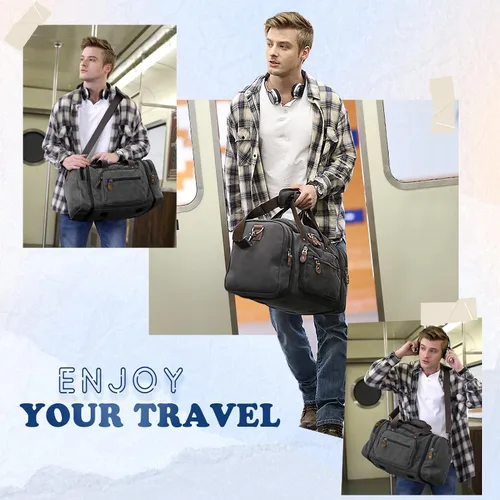 Miniatura 6 de Gonex Bolsa de lona para viaje 50L60L Duffel Bolsa de fin de semana para la noche, Gris oscuro, Clásico