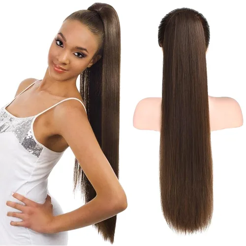 Miniatura 24 de SEIKEA Extensiones de cola de caballo con cordón, larga y recta, cola de caballo falsa, natural, suave, extensiones de cabello sintético resistente