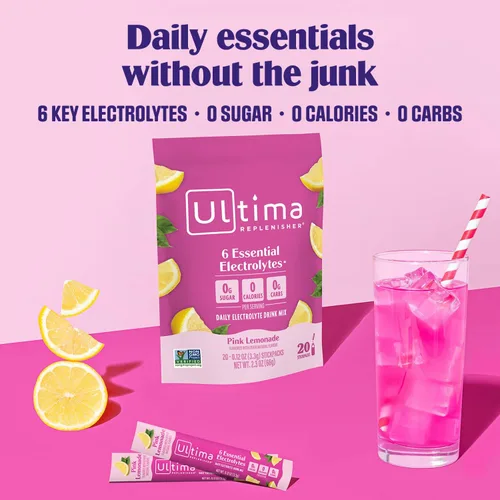 Miniatura 2 de Ultima Replenisher Mezcla diaria de electrolitos en polvo, sin azúcar, limonada rosa, 20 paquetes de barras, hidratación con 6 electrolitos