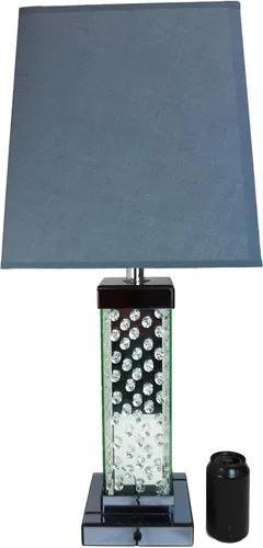Miniatura 8 de Ebros Gift Moderna y elegante lámpara de mesa rectangular con cristales flotantes biselados de cristal y metal, con pantalla de tela gris, acento