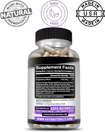 Miniatura 3 de Kaya Naturals Max Detox - Suplemento de hierbas - Ingredientes naturales 1532 mg - Polvo de psyllium, extracto de bayas de acai, raíz de jengibre 30