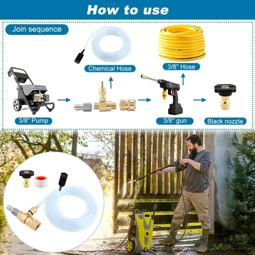 Miniatura 4 de Inyector aguas abajo para lavadora a presión, kit de jabón de lavadora eléctrica ajustable e inyector químico, conexión rápida de 3/8 pulgadas, 4500
