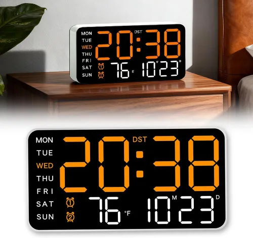 Miniatura 11 de Reloj de pared digital LED decorativo multifuncional, reloj digital grande que muestra la hora, fecha, temperatura, ajuste automático de brillo