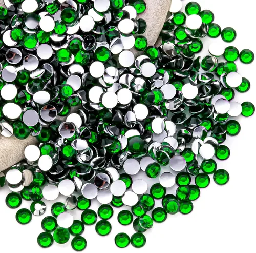 Miniatura 29 de Diamantes de imitación AB verdes a granel, 5000 piezas de diamantes de imitación de fondo plano redondos de gelatina AB sin fijación térmica, gemas