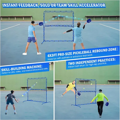 Miniatura 2 de Red de rebote de práctica de pickleball con juego de paletas profesionales para equipo de entrenamiento Dink Volley Solo, mini red de pickleball