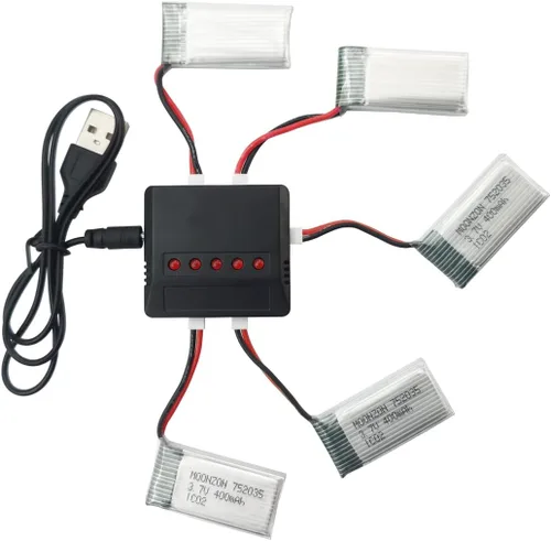Miniatura 3 de Batería de litio de 5 piezas 3.7 V 400 mAh con cargador 5 en 1 para Syma Q11 H99W JJRC H31 H6C H98 TR-C385 TR-F22 TR-P51 Quadcopter Piezas