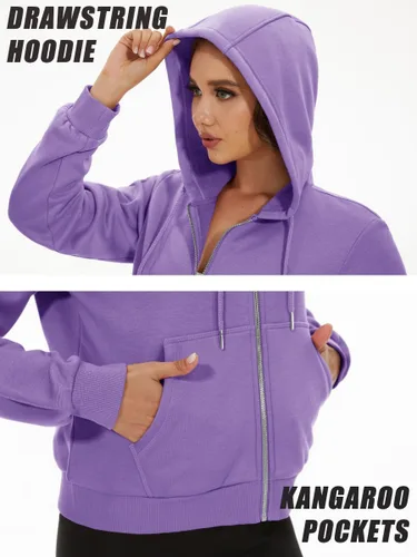 Miniatura 6 de MAGCOMSEN Sudadera corta con capucha para mujer, forro polar, con cremallera completa, con bolsillos