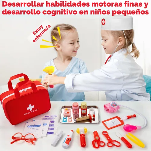 Miniatura 2 de Kit de médico para niños, 36 piezas de juego de doctor para niños pequeños de 3 a 5 años con bolsa médica y estetoscopio real, juego de doctor