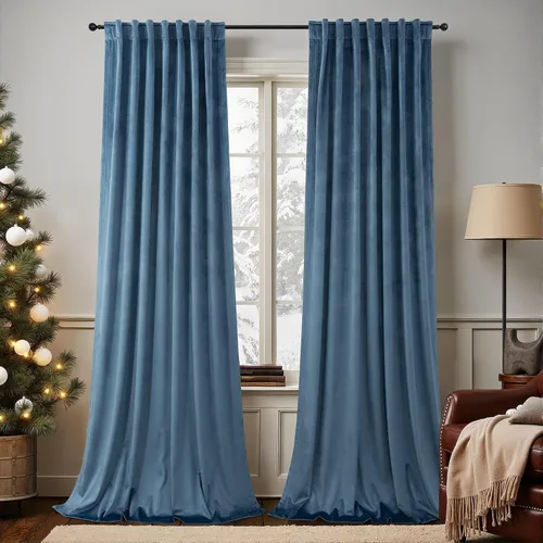 Miniatura 32 de Cortinas de terciopelo opacas para oscurecer la habitación de 63 pulgadas de largo para sala de estar, comedor, 2 paneles, privacidad pesada