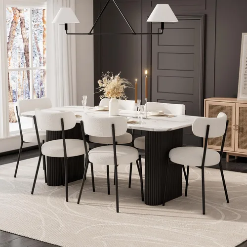 Miniatura 4 de RGZ Juego de mesa de comedor oval moderna de 71", juego de mesa y sillas de 7 piezas para 6, juego de mesa de cocina de mármol sintético y 6 sillas