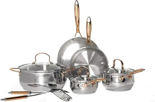 Miniatura 5 de Denmark Tools for Cooks Celebrations Cookware Collection - Juego de 8 platos redondos de acero inoxidable de 4 cuartos de galón con tapa de vidrio