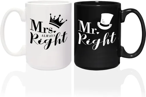 Miniatura 7 de Let's Have Coffee Together For The Rest Of Our Lives - Tazas a juego / 2 tazas de cerámica grandes de 15 onzas de color blanco y negro / juego